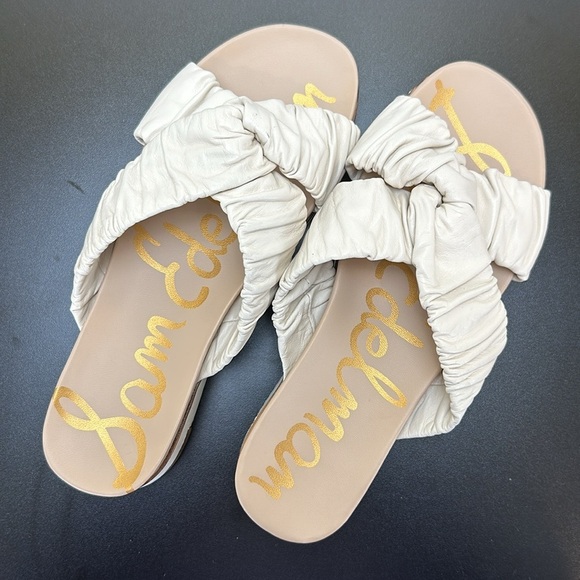 Sam Edelman Aliana Cream Bone Leather Crisscross Slip On Slide Sandals 7.5M - Picture 2 of 14